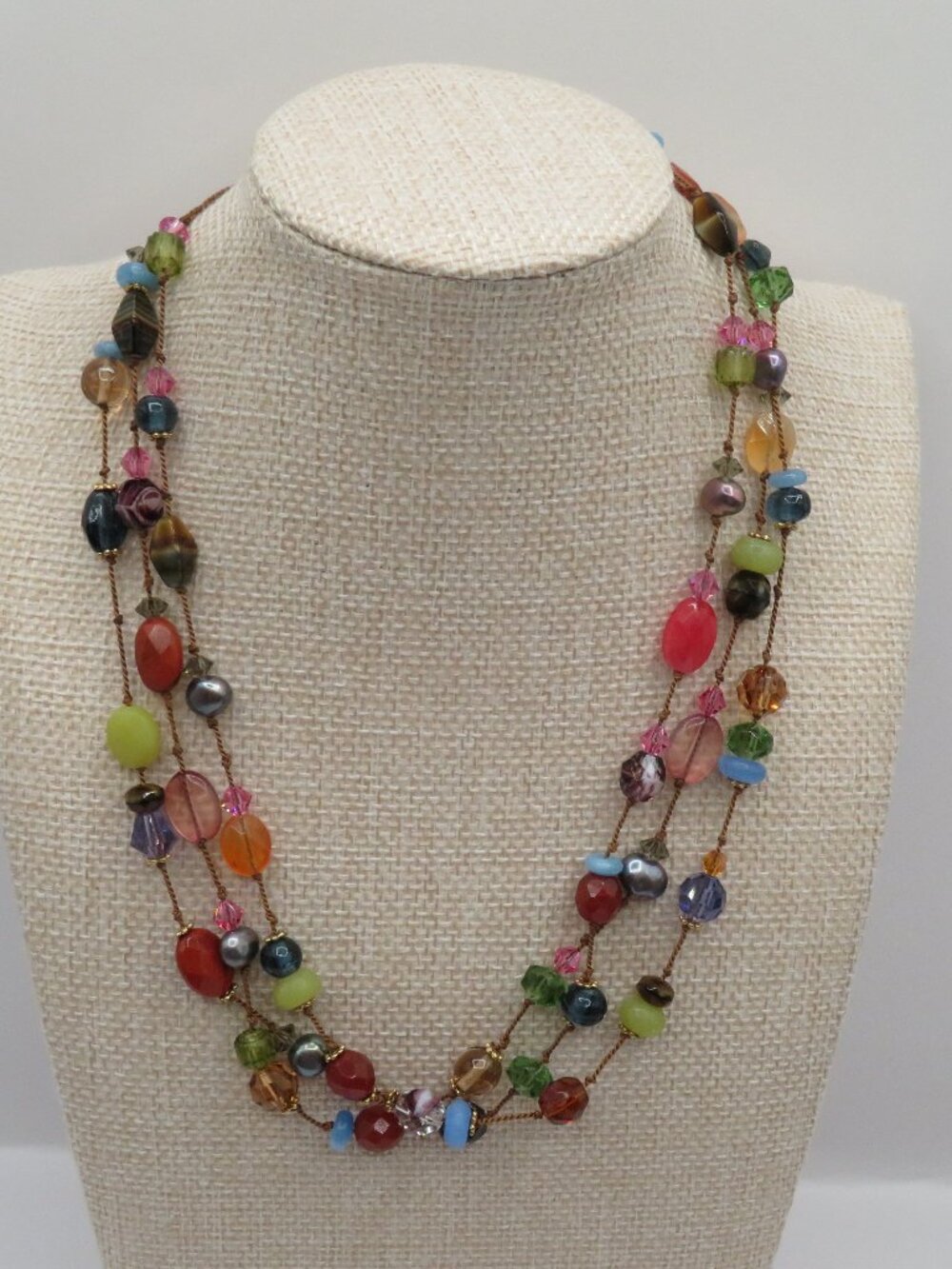 Colorful Glass Acrylic Beaded Multi Strand Necklace